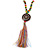 Long Multicoloured Wood Bead Cotton Tassel Necklace - 90cm L/ 15cm Tassel - view 3