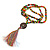 Long Multicoloured Wood Bead Cotton Tassel Necklace - 90cm L/ 15cm Tassel - view 4