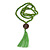 Long Spring Green Wood Bead Cotton Tassel Necklace - 90cm L/ 15cm Tassel - view 3