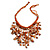Burnt Orange Shell Nugget, Glass Bead Fringe Necklace - 42cm L/ 13cm Front Drop - view 2