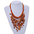 Burnt Orange Shell Nugget, Glass Bead Fringe Necklace - 42cm L/ 13cm Front Drop - view 3