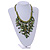 Green/ Olive Shell Nugget, Glass Bead Fringe Necklace - 42cm L/ 11cm Front Drop - view 2