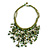 Green/ Olive Shell Nugget, Glass Bead Fringe Necklace - 42cm L/ 11cm Front Drop - view 8