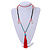 Trendy Turquoise, Sea Shell, Faux Tree Seed, Glass Bead Red Cotton Tassel Long Necklace - 90cm L/ 12cm Tassel - view 2