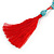 Trendy Turquoise, Sea Shell, Faux Tree Seed, Glass Bead Red Cotton Tassel Long Necklace - 90cm L/ 12cm Tassel - view 4