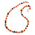 Peach Orange Pearl,  Black Glass and Ceramic Beaded Necklace - 72cm L/ 4cm Ext