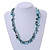 Statement Light Blue Glass, Teal Nugget Silver Tone Chain Necklace - 60cm L/ 8cm Ext - view 2