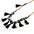 Statement Long Sea Shell, Crystal and Acrylic Bead with Multi Cotton Tassel Necklace (Black/ Gold) - 96cm L - view 5
