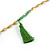Statement Long Sea Shell, Crystal and Acrylic Bead with Multi Cotton Tassel Necklace (Green/ Gold) - 96cm L - view 6