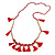 Statement Long Sea Shell, Crystal and Acrylic Bead with Multi Cotton Tassel Necklace (Red/ Gold) - 96cm L