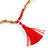 Statement Long Sea Shell, Crystal and Acrylic Bead with Multi Cotton Tassel Necklace (Red/ Gold) - 96cm L - view 5