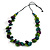 Statement Button Wood Bead Black Cord Necklace (Purple/ Teal/ Lime Green) - 84cm L - view 3