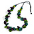 Statement Button Wood Bead Black Cord Necklace (Purple/ Teal/ Lime Green) - 84cm L