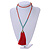 Ethnic Long Beaded Red Silk Tassel Necklace - 88cm Long/ 10cm Tassel - view 2