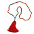 Ethnic Long Beaded Red Silk Tassel Necklace - 88cm Long/ 10cm Tassel