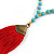 Ethnic Long Beaded Red Silk Tassel Necklace - 88cm Long/ 10cm Tassel - view 5