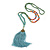 Ethnic Long Beaded Light Blue Silk Tassel Necklace - 88cm Long/ 10cm Tassel - view 3
