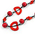 Cherry Red/ Brick Red Round and Oval Wooden Bead Cotton Cord Necklace - 84cm Long - view 3