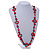 Cherry Red/ Brick Red Round and Oval Wooden Bead Cotton Cord Necklace - 84cm Long - view 5