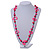 Neon Pink/ Deep Pink Round and Oval Wooden Bead Cotton Cord Necklace - 80cm Long - view 2