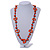 Orange Round and Oval Wooden Bead Cotton Cord Necklace - 80cm Long - view 2