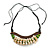 Statement Sea Shell, Lime Green/ Brown Wood Bead Black Cotton Cord Necklace - 42cm L (Min)/ Adjustable