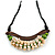 Statement Sea Shell, Lime Green/ Brown Wood Bead Black Cotton Cord Necklace - 42cm L (Min)/ Adjustable - view 3