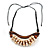 Statement Sea Shell, Brown Wood Bead Black Cotton Cord Necklace - 42cm L (Min)/ Adjustable