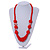 Chunky Bright Red Glass and Shell Bead Necklace - 70cm L - view 2