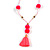 Deep Pink/ Neon Pink Glass Bead, Pom Pom, Tassel Long Necklace - 88cm L/ 10cm Tassel - view 3
