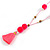 Deep Pink/ Neon Pink Glass Bead, Pom Pom, Tassel Long Necklace - 88cm L/ 10cm Tassel - view 6