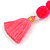 Deep Pink/ Neon Pink Glass Bead, Pom Pom, Tassel Long Necklace - 88cm L/ 10cm Tassel - view 5