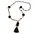 Black Glass Bead, Pom Pom, Tassel Long Necklace - 88cm L/ 10cm Tassel - view 3