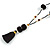 Black Glass Bead, Pom Pom, Tassel Long Necklace - 88cm L/ 10cm Tassel - view 7