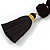 Black Glass Bead, Pom Pom, Tassel Long Necklace - 88cm L/ 10cm Tassel - view 4