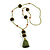Olive Green Glass Bead, Pom Pom, Tassel Long Necklace - 88cm L/ 10cm Tassel - view 9