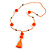 Bright Orange/ Neon Orange Glass Bead, Pom Pom, Tassel Long Necklace - 88cm L/ 10cm Tassel - view 8