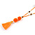Bright Orange/ Neon Orange Glass Bead, Pom Pom, Tassel Long Necklace - 88cm L/ 10cm Tassel - view 3