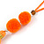 Bright Orange/ Neon Orange Glass Bead, Pom Pom, Tassel Long Necklace - 88cm L/ 10cm Tassel - view 4