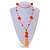 Bright Orange/ Neon Orange Glass Bead, Pom Pom, Tassel Long Necklace - 88cm L/ 10cm Tassel - view 2