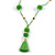 Spring Green Glass Bead, Pom Pom, Tassel Long Necklace - 88cm L/ 10cm Tassel - view 3