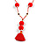 Scarlet Red Glass Bead, Pom Pom, Tassel Long Necklace - 88cm L/ 10cm Tassel - view 3