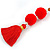 Scarlet Red Glass Bead, Pom Pom, Tassel Long Necklace - 88cm L/ 10cm Tassel - view 5