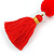 Scarlet Red Glass Bead, Pom Pom, Tassel Long Necklace - 88cm L/ 10cm Tassel - view 7
