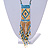 Gold/ Blue Glass Bead Geometric Pattern Square Pendant with Long Cotton Cord - 80cm Long - view 2