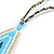 Light Blue/ Gold/ White Glass Bead Geometric Pattern Pendant with Long Cotton Cord - 80cm Long - view 6