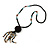 Black Wood, Glass, Sea Shell, Tree Seed Bead with Pom Pom Tassel Long Necklace - 80cm L/ 16cm Tassel - view 4