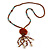 Brown Wood, Glass, Sea Shell, Tree Seed Bead with Pom Pom Tassel Long Necklace - 80cm L/ 16cm Tassel