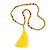 Long Wood, Glass, Seed Beaded Necklace with Silk Tassel (Nude, Yellow, Brown) - 80cm L/ 11cm Tassel - view 3