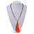 Long Wood, Glass, Seed Beaded Necklace with Silk Tassel (Nude, Orange, Brown) - 80cm L/ 11cm Tassel - view 2